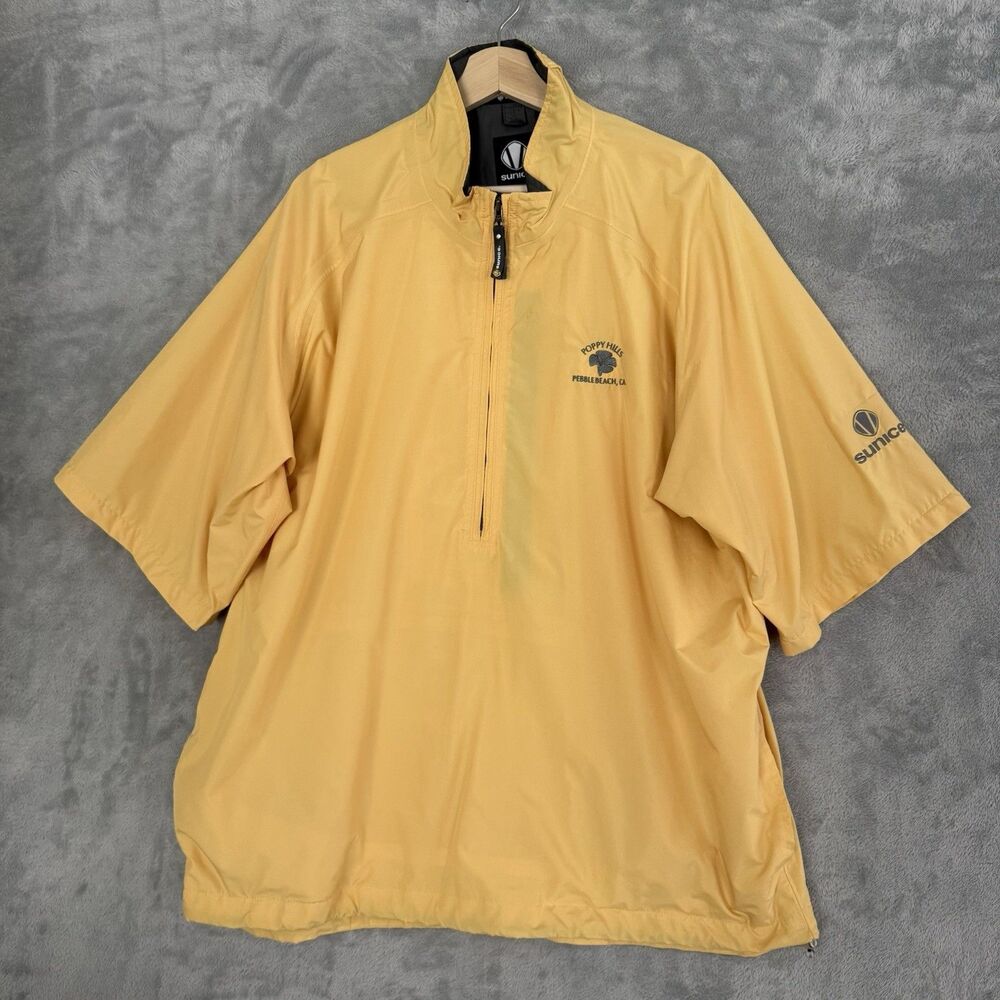Sunice Typhoon Golf Jacket Mens XL Yellow Poppy Pebble Beach, CA  Logo Rain